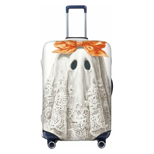 Whimsical Halloween White Ghost Orange Bow Elastic Travel Luggage Covers Dustproof Scratch-Resistant Suitcase Protector Fit 22-24 Inch