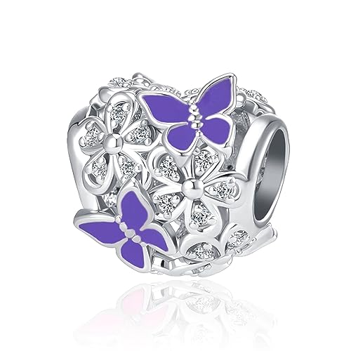 Image of Butterfly Flower Heart Bead Charms for Bracelets