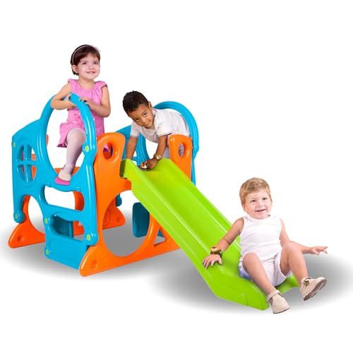 FEBER - Centro de atividades com escorrega, cores resistentes à luz solar e temperaturas, robusto e de fácil montagem, peso de 13 kg, para crianças de 2 anos+, famosa (FEU18000), nova versão