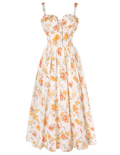 Image of Scarlet Darkness Summer Dresses for Women 2026 Floral Corset Dress Long Milkmaid Dress with Pocket