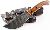 Moorhaus Handmade Custom Firestorm Damascus Olive Wood TRACKER knife