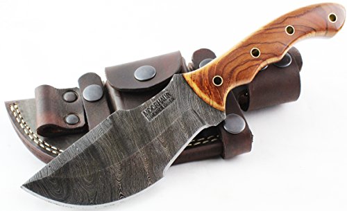 Moorhaus Handmade Custom Firestorm Damascus Olive Wood Tracker Knife #TOP5
