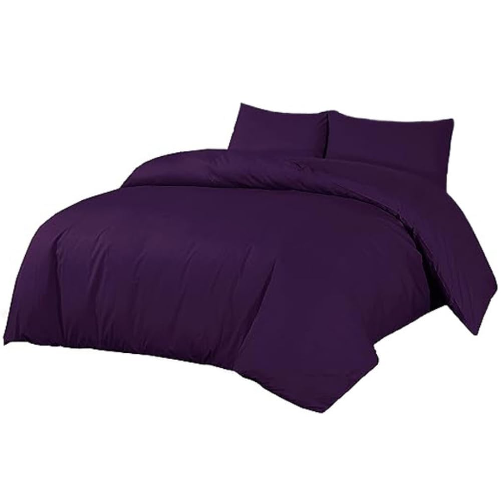 Laam linen Luxurious Duvet Cover Bedding Set 100% Long Staple Soft Cotton Duvet Set with Easy Closure Egyptian Cotton Duvet Set with Pillow Cases (Plum, Single)