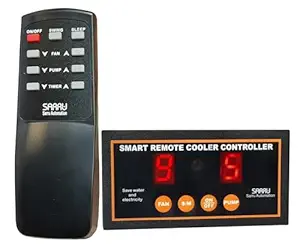 Sarru CC71 Air Cooler Remote Controller for 10 Steps Fan Motor Speed Regulation Max 300W, 6 Steps Water Pump Motor Settings, Swing Fan Motor ON/OFF, Sleep Mode, System ON/OFF Timer and Dual Display.