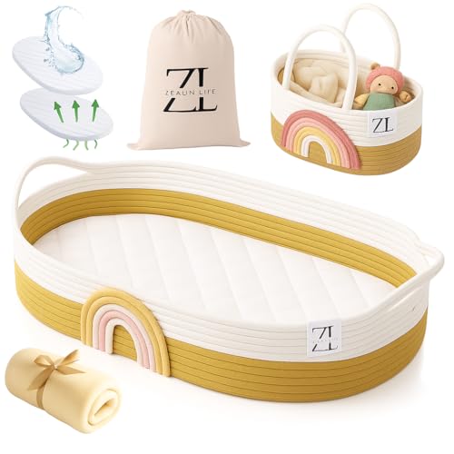 Image of ZEAL'N LIFE Luxury Baby Changing Basket Set – All-in-One Nursery Gift Bundle with Diaper Organizer, Cozy Blanket, Waterproof Pad & Tote Bag – Moses Basket for Newborns, Perfect Baby Nursey Gift