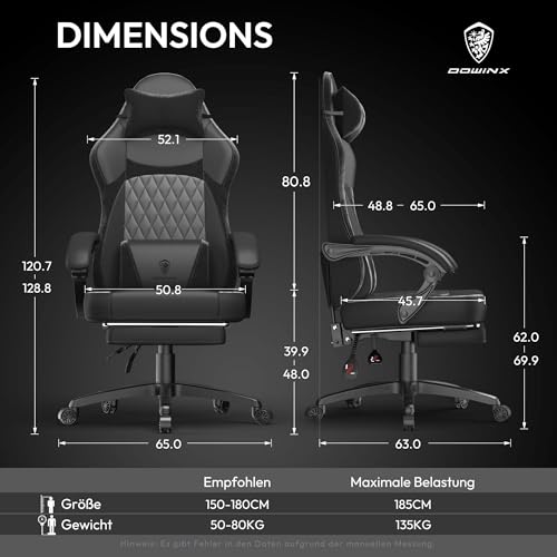 Sedia da gaming, ergonomica, in pelle PU, con supporto lombare, funzione massaggio e schienale largo, portata fino a 150 kg, colore: nero - Sedia gaming - Immagine 2