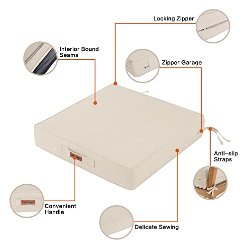 Faible Poisson Outdoor Chair Cushions, 24 X 24 Inch Waterproof Patio Furniture Back & Deep Seat Cushion Set With Handle And Anti-Slip Straps For Indoor Garden Camping, Beige #TOP2