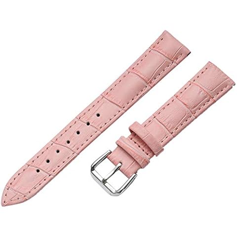 Elonglin Leather Watch Straps Alligator Grain Gold Genuine Leather Replacement 16mm Pink Cover