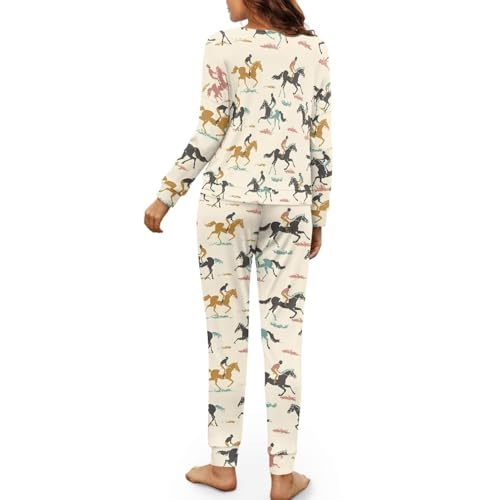Image of Women's Pajamas Set Soft 2 Piece Loungewear Long Sleeve Pj Set Matching Sleepwear with Pockets for Women Plus Size