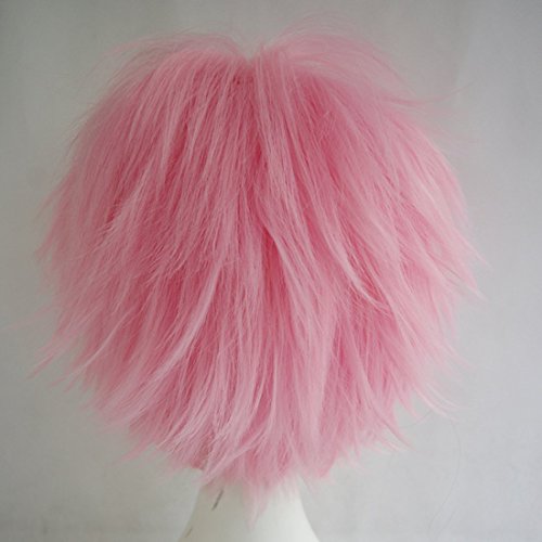 Peluca de cosplay de anime en capas de moda corta para Halloween, Navidad, carnaval, disfraz, disfraz de fiesta de simulación, regalo+gorra (rosa) Cover