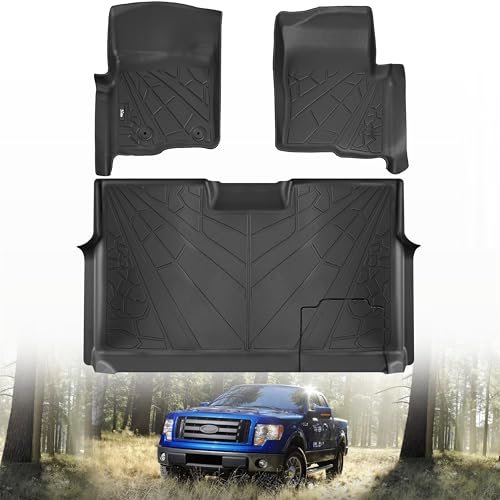 KARPAL Floor Mats for 2010-2014 Ford F150 SuperCrew with 1st Row Bucket Seat Custom Fit TPE All Weather Ford F-150 Accessories 1st & 2nd Row Floor Liner