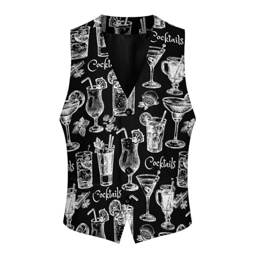 Hand Drawn Sketch Cocktails Men's Suit Vest Slim Fit V-Ncek Waistcoat Business Casual Vest4