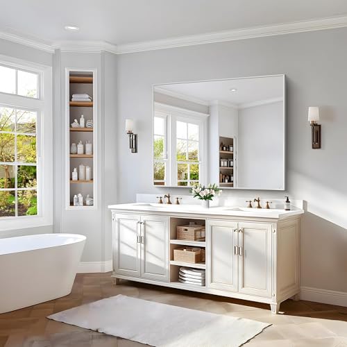 Image of COFENY 40x48inch Silver Bathroom Mirror, Silver Rectangle Mirror with Frame, Large Rectangular Wall Mirrors for Bathroom, Living Room, Hair Salon, Big Farmhouse Mirror Hang Horizontal /Vertical