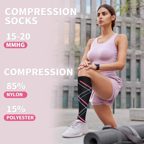 Image of Sooverki Compression Socks for Women & Men 6 Pairs is Best Supportive Knee High Stockings for Circulation, Travel, Nurses