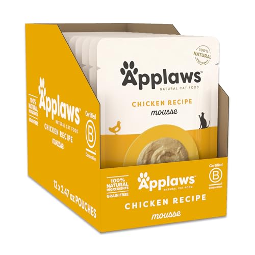 Image of Applaws Natural Premium Wet Cat Food for Adult Cats, Chicken Recipe Mousse Pack of 12 x 70g Pouches