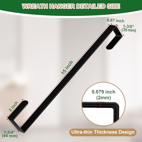 Image of 15 inch Reversible Wreath Hangers for Front Door, Fit Most Doors up to 1-3 /4 inch