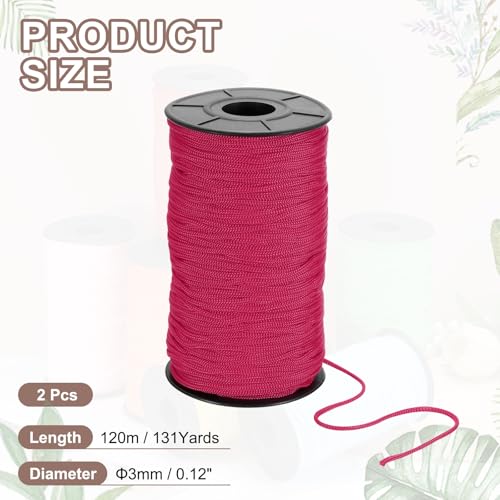 Cuerda de macramé trenzada de 3 mm color rojo rosa con dos rollos de 131 yardas 3