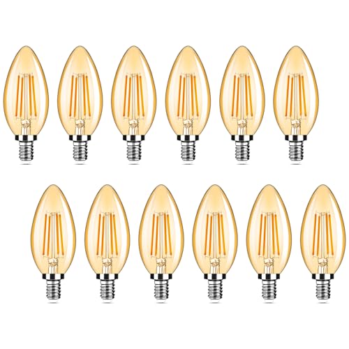 Image of Yochoice 12-Pack Dimmable E12 LED Candelabra Bulbs 40Watt Equivalent, 2200K Amber Warm White, 380Lumens, 4W B11 Chandelier Light Bulbs, Filament Clear Glass Candle Lamp for Ceiling Fan Home Decor