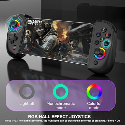 Image of BSP D8 Mobile Wireless Gaming Controller Gamepad for iPad /Tablet[Within 5-10 inch] with RGB Hall Effect Joystick /Turbo /6-Axis Gyro /Vibration /Support Streaming /Cloud Gaming for iPhone /Android /PC /Switch /PS4