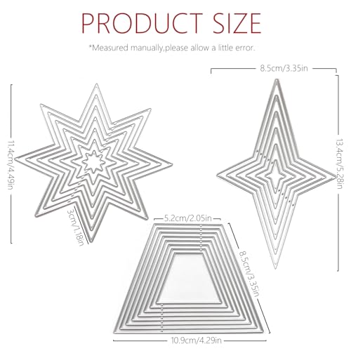 TuNan 3 Sets Cutting Dies Stencil Metal Template Molds, Embossing Tools for Scrapbook Album Paper DIY Crafts Card Making - (Star, Trapezoid Style)