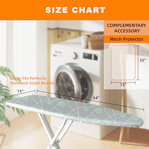 Image of Ironing Board Cover 15x54 Inch- Standard Cotton Cover with Strong Elastic Edge & Stain Resistant Surface (Ellipse-Line, 15 inch x 54 inch)
