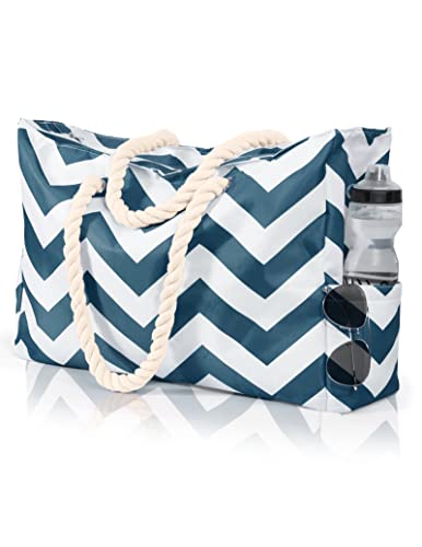 Allinside Wave-Striped Beach Bag For Women, Extra-Large Beach Tote Bag Waterproof Weekender Bag For Gym Beach Travel Shopping #TOP23