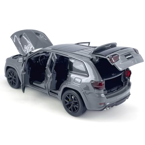 Grand Cherokee Trackhawk Toy Car Diecast Model Car 1/32 Scale SUV Vehicle Metal Zinc Alloy Casting, Light Sound, 4 Doors Open, Boys Toys Kids Birthday Gifts Mens Collection, Grey
