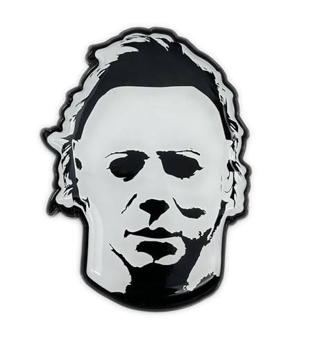 Image of Elektroplate Officially Licensed Michael Myers Halloween Movie All Metal Emblem for Cars, Trucks, and All Auto | Universal Fit at 2.6 inch x 3.45 inch| Weatherproof