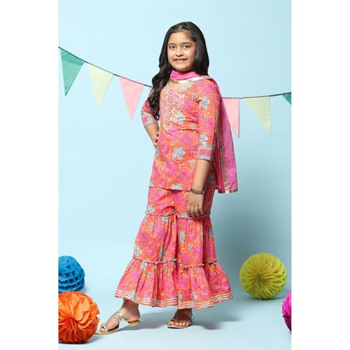 Image of BIBA Girl Cotton Straight Printed Suit Set