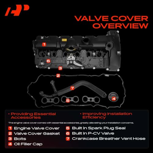 Image of A-Premium Engine Valve Cover Compatible with BMW 125i, 128i, 130i, 323i, 325i, 328i, 525i, 528i, 530i, X1, X3, X5, Z4, Replace# 11127552281 (Standard Type with PCV Hose)