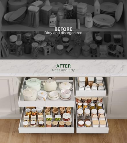 Expandable Pull Out Cabinet Organizer Adhesive,21"Deep 2Pack Slide Out Drawer for Kitchen Cabinets,Cabinet Pull Out Shelves For Kitchen Pantry Organization Adjustable Width 12.4"-20.47"White - Image 6