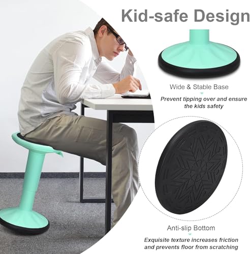 Image of GLACER Wobble Stool, Wiggle Stool for Classroom Seating, 24 inch Active Learning Stool w /Adjustable Height, Sitting Balance Chair for School, Office Stand Up, Flexible Seating Wobble Chair (Green)