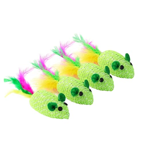 BESPORTBLE Lot De 5 Jouets Souris Tissée pour Chat Vert, Jouet Souris Tissé en Polyester Solide, Taille Petite, Accessoire De Jeu Interactif pour Chatons Et Chats D'intérieur