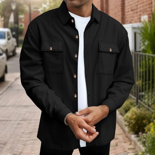 Image of Cromoncent Mens and Boys Flannel Shirt Jacket Casual Button Down Shacket | Long Sleeve Thick Shirt Jacket, Casual ,Multi Pockets, Shacket,Plaid Heavyweight Jacket Shirt,fall winter jacket clothes