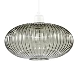 Modern Designer Smoked Grey Line Ribbed Glass Oval Pendant Lamp Shade | 30cm x 17cm | for Kitchen Island Living Room Bedroom Dining Room etc by Happy Homewares