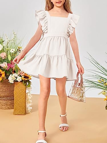 Imily Bela Girls Square Neck Summer Dress Ruffle Sleeve A-line Swing Casual Party Mini Dresses 5-14 Years4
