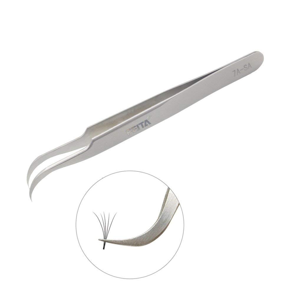 Individual C-Shaped Tip Lashes Tweezer - FEITA Professional Stainless Steel Curved Tweezers Precision for 3D Volume Eyelashes Extensions (1 Pc)