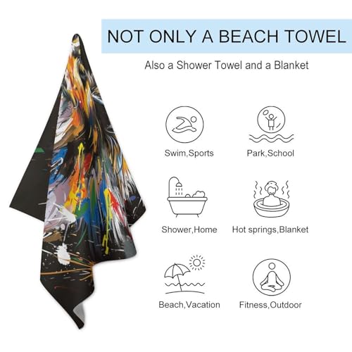 Serviette de plage chien abstrait 130x80cm séchage rapide douche