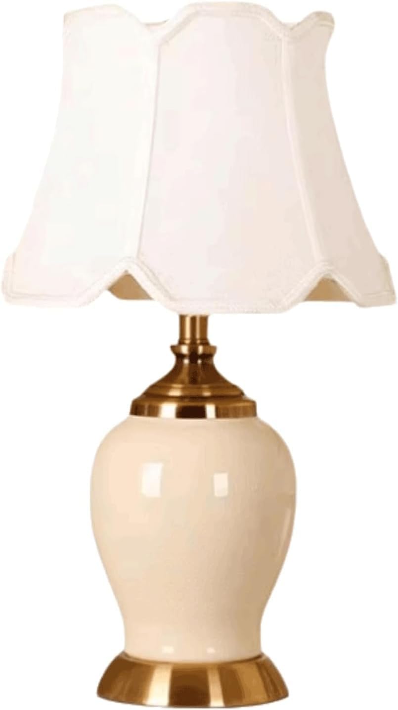 YNIYUJKL Modern Bedside Lamps Ceramic Desk Fabric Lampshade Iron Base Bedroom,White