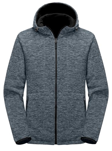 Image of Little Donkey Andy Men's Lightweight Reversible Fleece Jacket Warm Breathable Thick Hooded Full Zip Thermal Jacket for Running Hiking Golf Travel Casual Stormy Weather Heather M