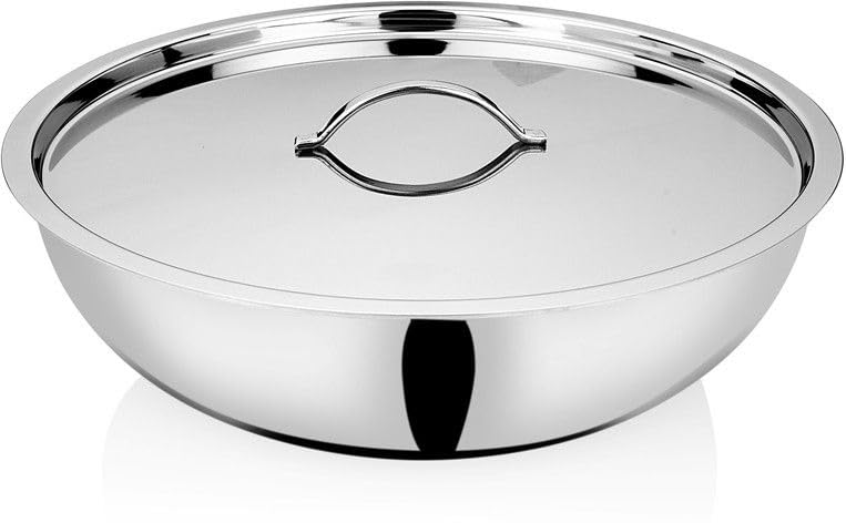 Image of Bhalaria Triply Tasla 32CM Lid with Handle | 4.5L Capacity | Gas & Induction Compatible | 2X Faster Heating | Easy to Clean | Less Oil Use | 100% Food Safe|Heavy Duty Extra Large Kitchen Cookware