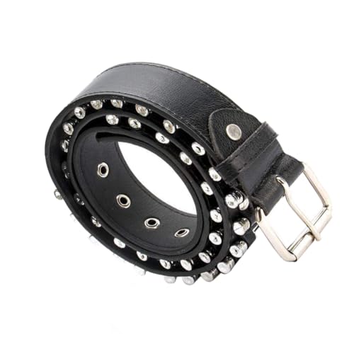 Men's Punk Bullet Belt Fashionable Waist Belt Pin Buckle Versatile Black Artificial Leather Design for Casual Jeans and Pants