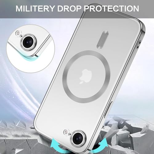 Image of VONZEE Electroplating Transparent Clear Logo Back Cover TPU Compatible with iPhone 17e / iPhone 16e Case, Compatible with Magsafe, Full Body & Camera Protection for Each Lens for Men & Women (Grey)