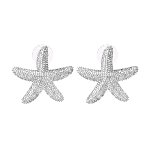 Boucles d'Oreilles Étoile de Mer en Argent pour Femme, Thème Océan Résistantes à la Lumière Clous Étoile Mer Bijoux de Plage d'Été Accessoires Tendance pour...