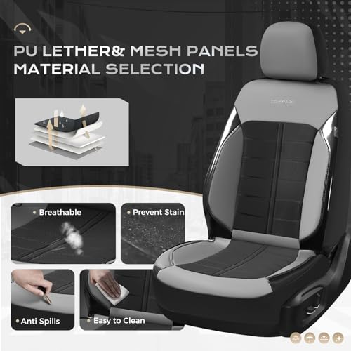 Image of Coverado Leather and Air Mesh Seat Cover, Car Seat Cover Rear Seats, 3D Breathable Seat Protectors Sports Carbon Fiber Airbag Compatible Comfort Universal for Most Cars, Van,Trucks, SUV, Black&Grey