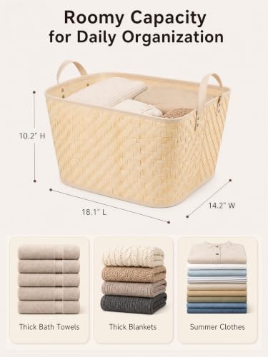Image of BROWNLILY Oversized Storage Baskets Laundry Hampers with Structured Frame & Supported Bottom, Extra Large Closet Bins for Shelves Blankets Car Bedroom Bathroom Organizers (Pack of 4, Natural)