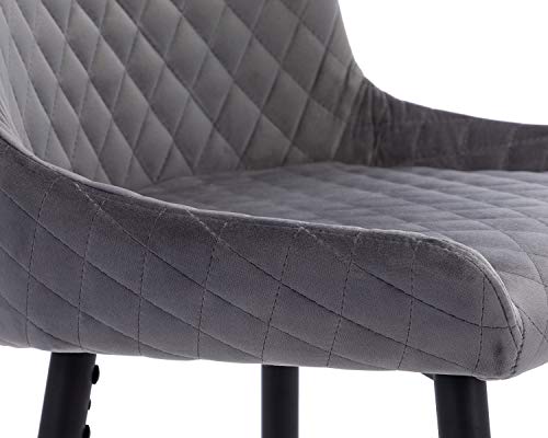 Guyou Retro Stools Diamond Tufted 26.6\" Counter Hight Stool Set of 2, Velvet Upholstered Arm Chair Dning Chair with High Steel Legs Kitchen Pub,Grey