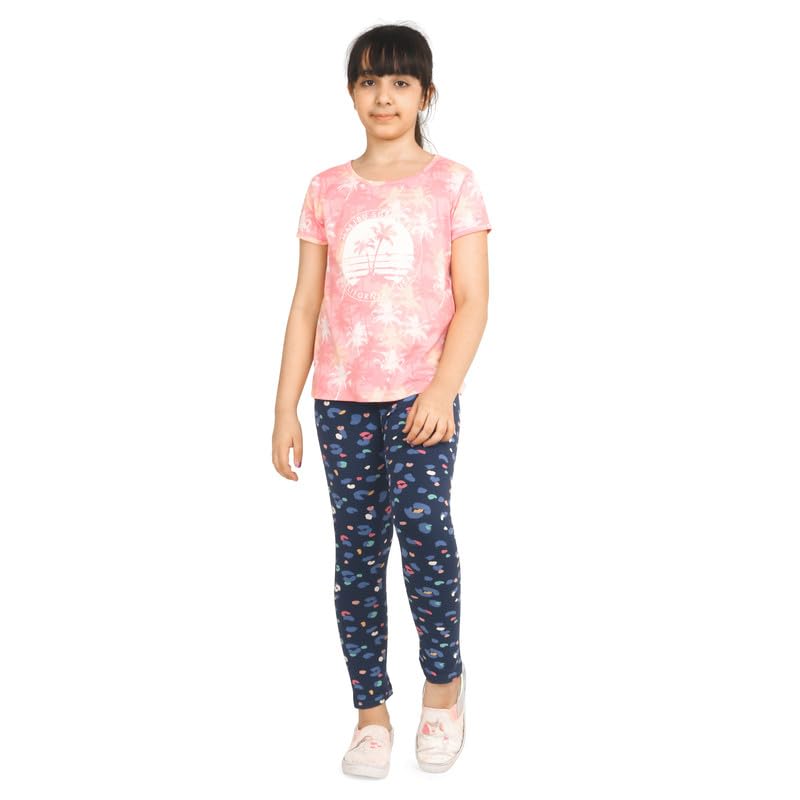 Image of Real Basics Girls Cotton Printed Non-Transparent Regular Fit Ankle Length Leggings (Set of 2)