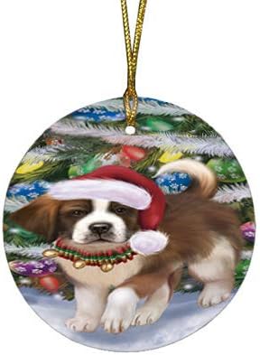 Have a Holly Jolly Saint Bernard Dog Round Flat Ornament - Pet Decorative Hanging Ornaments for Christmas X-mas Tree Decorations - 2.75" Round Ceramic Christmas Ornament POR1400