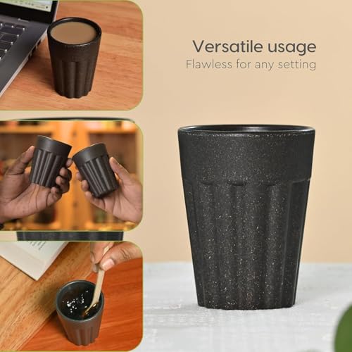 Image of Set of 6 Eco-Friendly Cutting Chai Cups | 100ml Reusable Coffee & Tea Cups | Rice Husk & Bamboo Fiber | Microwave & Dishwasher Safe | Hot & Cold Beverages (Charcol Color)